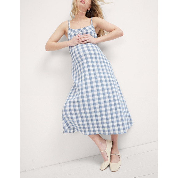 Hatch 'The Nina' White Crinkle Plaid Dress Size 1 - Picture 1 of 5